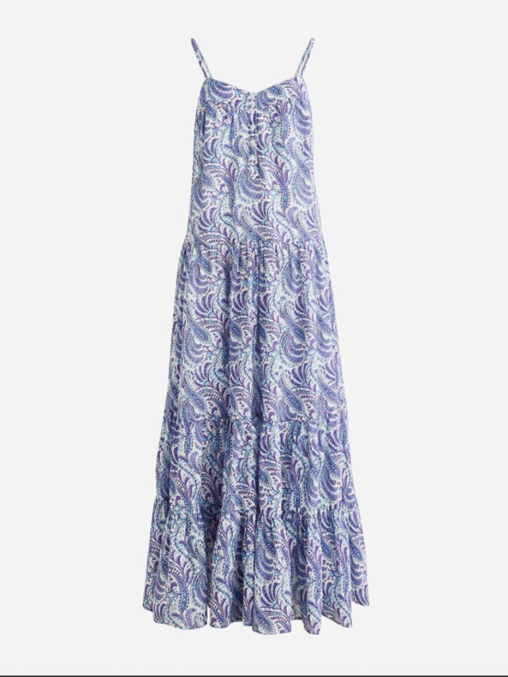 J. Crew Tiered Cotton Voile Maxi Dress in Purple Paisley, size L